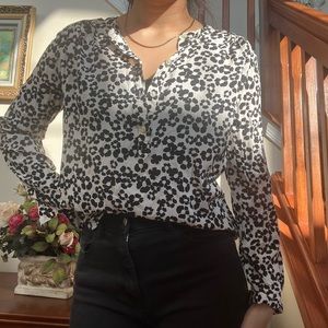 LOFT Floral Cheetah Half-Buttoned Blouse